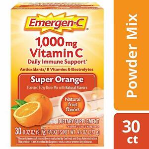 EMERGEN-C 1000 Mg Vitamin C SUPER ORANGE Daily Immune Support - 30 packets 09/24