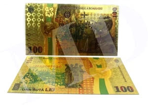 ROMANIA 100 LEI 2018 GOLD PLATED POLYMER BANKNOTE - 100 YEARS THE GREAT UNION - Picture 1 of 3