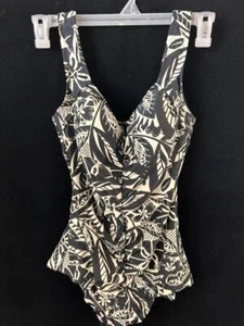 Rose Marie Reid 1 piece swimsuit Size 8 10 M bathing suit black white padded bra - Picture 1 of 5