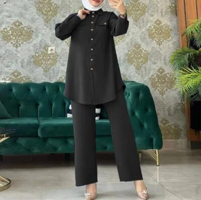 New Muslim Women Shirt Long Pants Long Sleeved Fashion Casual Set Spring Summer - Image 1 of 4