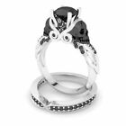 2.80ct Round Black Diamond Skull Engagement Wedding Ring Set 925 Sterling Silver