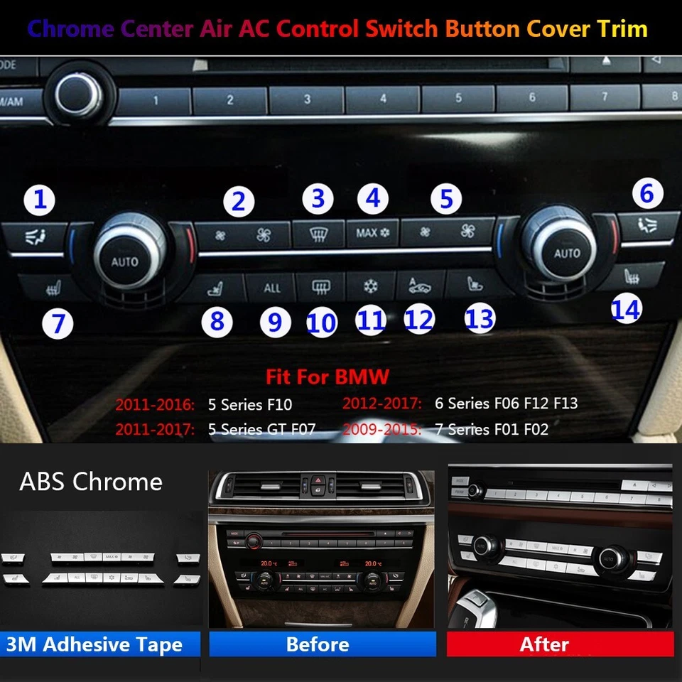 14x Center Control AC Air Button Cover Trim For BMW 5 GT 6 7 F10 F07 F01 F02 F06 - Изображение 1 из 4