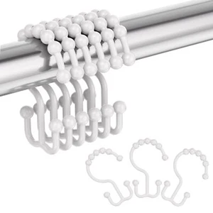 Amazer Plastic Shower Curtain Hooks Hooks Rings Double White - Picture 1 of 8