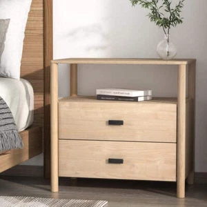 Artiss Bedside Table Nightstand 2 Drawers - Pine - Picture 1 of 8