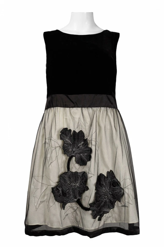 Vestido de Fiesta Donna Ricco Terciopelo Malla Talla 22W 24W Negro Blanco Bordado Nuevo con Etiquetas $158 Foto 1 de 3