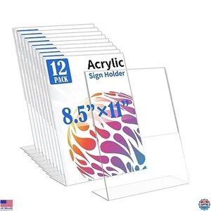 12-Pack L-Shaped Clear Acrylic Sign Holders - 8.5x11 Stands for Flyers & Photos - Picture 1 of 6