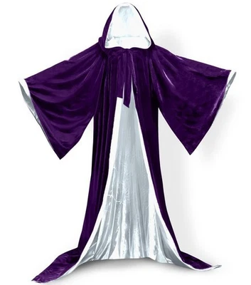 Long Sleeve Velvet Hooded Cloak Purple Cape Hooded Cloak Wizard Robes Costumes - Image 1 of 4