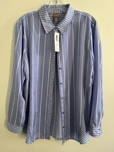 Chicos 3 Button Down Streifen seidiges Hemd US Größe XL blau weiß Küken - Bild 1 von 12