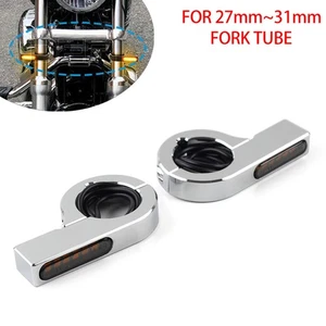 Chrome Motor LED Fork Turn Signal Light Indicator Amber For Harley touring Dyna - Picture 1 of 10