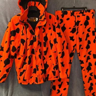 VTG Cabelas Mens L Whitetail Orange Camo GoreTex Fleece Hunting Jacket Pants Set - Image 1 of 4