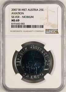 Austria 2007 Austrian Navigation 25 Euro Silver+Niobium Bi-metal Coin NGC MS69 - Picture 1 of 2