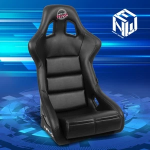 NRG FRP-302BK-V Prisma Vegan Vinyl Fixed Back Bucket Seat w/Side Mount Bracket - Picture 1 of 7