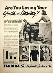 1942 Florida Grapefruit Juice In Cans Youth and Vitality Vintage Print Ad - Picture 1 of 6