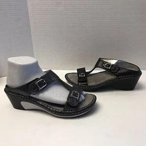 ALEGRIA by PG Lite Womens Size 7.5 Black LAR-341 Wedged Heel Slip On Sandals - Picture 1 of 10
