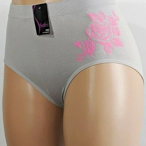 Calzoncillos de corte alto Sofra 90% nailon/spandex gris con rosa rosa nuevo con etiquetas talla gratuita - Imagen 1 de 3