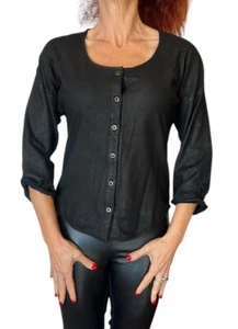 WOMEN'S ANTHROPOLOGIE LA FEE VERTE LEATHER BUTTON DOWN TOP BLOUSE 3/4 SLEEVE XS - Picture 1 of 10