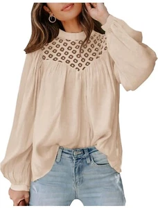 Women's Fall Tops Crewneck Lace Crochet Casual Long Sleeve S - Picture 1 of 6