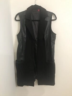 GILI Black Faux Leather Knit Combo Sleeveless Long Vest Size 14 Pockets - Image 1 of 4