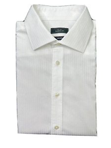 John Lewis Mens Shirt White Cotton Striped Classic Fit Short Sleeve Collar 16.5"