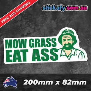 Jims Mow Grass Eat Ass Sticker - Funny Laptop Car Window Bumper JDM 4x4 decal 4w - Picture 1 of 4