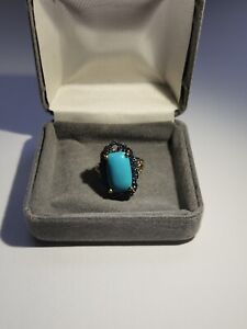 Gems En Vogue Turquoise. 925 And Palladium Ring Size 6.5