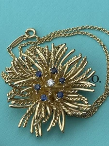 Tiffany & Co 18K Sapphire Diamond Sea Anemone Pendant Necklace 18 inch 23+ Gram - Picture 1 of 24