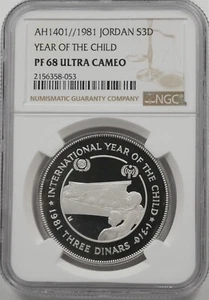 Jordan 1981 3 Dinar Proof NGC PF68 ULTRA CAMEO Year Of Child NG2065 combine ship - Picture 1 of 2