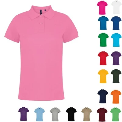 Womens Short Sleeve Polo Shirts Tailored Fit 100% Cotton Tees Collared Tops - Image 1 of 4