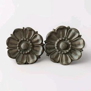 Antiker Metall Vorhang Raffhalter Blume, 2er Set, 12,75 cm Durchmesser mit Wandhalterung - Bild 1 von 6