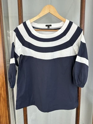 Blusa Talbots Top X Pequeña Manga Barril Azul Y Blanco Rayas Náutica Preppy Foto 1 de 4