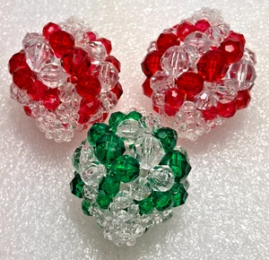 VINTAGE Handmade Beaded Christmas Ornaments Clear Faceted Teardrop - Set of 3 - Picture 1 of 4