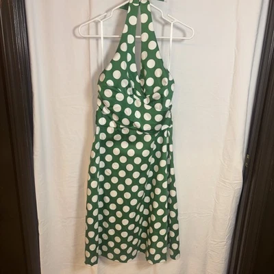 Vestido DONNA RICCO New York Vaina Lápiz Sol Verde Blanco Lunares Talla 8 Foto 1 de 4