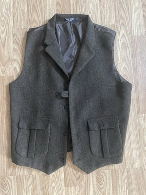 Paul Jones Tweed Waistcoat Vest Size Large Brown Herringbone Wool Blend - Image 1 of 4