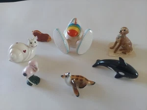 Konvolut 7 Keramik Figuren Tiere Schnecke Flamingo Robbe Wal Hund 1/2 - 2" - Bild 1 von 17