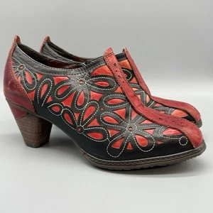 Spring Step L'Artiste Arabella Side Zip Red Ankle Boot Women's 8US Floral Sz 39 - Picture 1 of 10