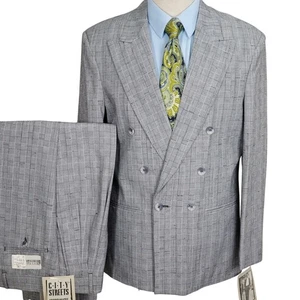 City Streets Suit Men 38/30W32L Black White Check Double Breasted Retro - Picture 1 of 19