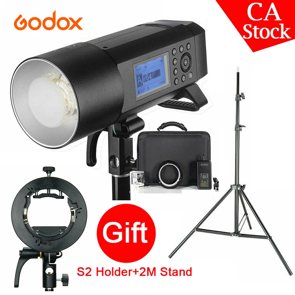 US Godox AD400Pro 2.4G TTL HSS Outdoor Flash+S2 Flash Bracket+2m Light Stand Kit - Image 1 of 4