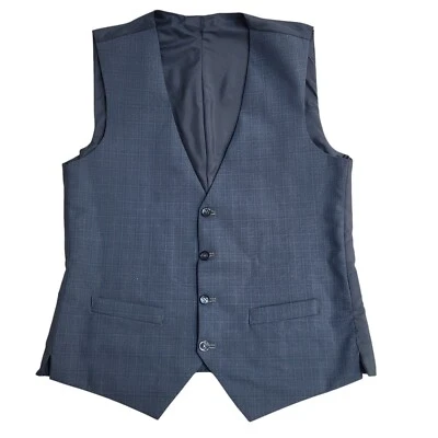 Vintage Blue Checked 2 Pocket Smart Formal Waistcoat UK Men's S 36" - Image 1 of 4