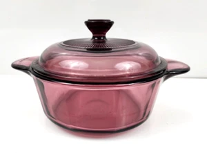 Corning Vision Ware Cranberry Casserole Dish 1 Quart 1174 with Lid - Picture 1 of 7