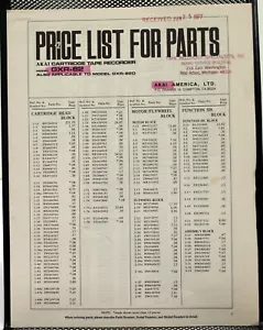 Cartucho grabadora Akai GXR-82 lista de precios para piezas alrededor de 1977 - original - Imagen 1 de 1
