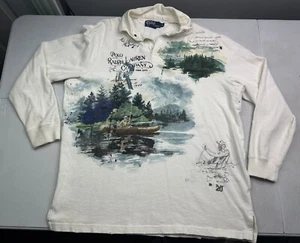 Vintage POLO By Ralph Lauren Mens Rugby Long Sleeve Fisshing Polo Shirt White M - Picture 1 of 13