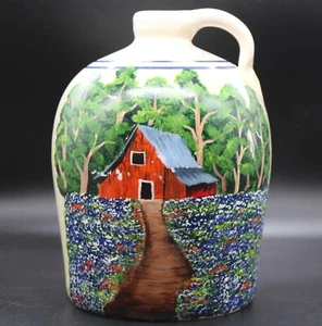 Yesteryears Jug Hand Turned / Hand Painted Pottery Marshall Texas - 8.25" Tall  - Foto 1 di 12