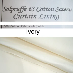 Lining Fabric 54" Wide Ivory Curtain Solpruffe 100% Cotton 138cm By The Metre - Picture 1 of 4