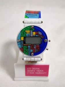 Vintage Jordache Digital Watch Colorful Art Design Artistic w/Box City Block - Picture 1 of 7