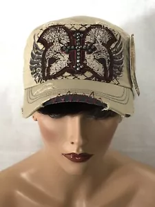 Neu Kreuz Strass Flügel bestickt Distressed Kadett Kappe Vintage khaki Mütze - Bild 1 von 5