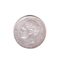 Alfonso XIII : 1 Peseta 1899 (18-969 PGV ( plata ) BUEN EJEMPLAR - Imagen 1 de 2
