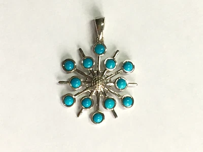 Colgante Bella Durmiente Turquesa Platino Plateado Diseño Copo de Nieve 1.48ct Foto 1 de 4