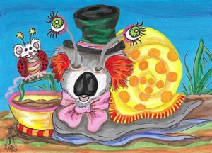 Mad hatter Koala bear snail Mouse Lady Bug ACEO mini Loberg original fantasy art - Picture 1 of 5