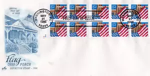 1996 #2921a 32c FLAG OVER PORCH BKLT. PANE w COLOR SQUARES FDC ART CRAFT UA GEM - Picture 1 of 1