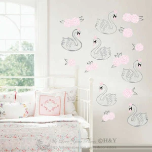 Pink Swan Wall Sticker Girls Nursery Decor Removable Vinyl Decal Art Mural Gift - Picture 1 of 5